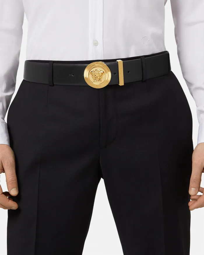 Versace Belts Men Medusa Biggie Leather Belt 4 Cm Blackgold