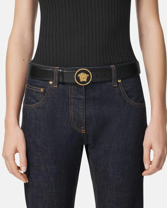 Versace Belts Women La Medusa Leather Belt 12034 Blackgold