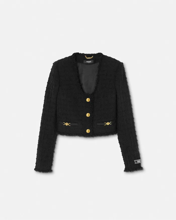 Versace Blazer and Jackets Women Heritage Tweed Crop Cardigan Jacket Black
