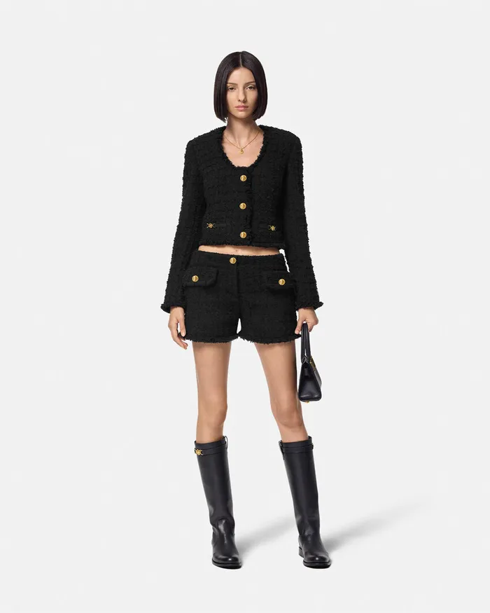 Versace Blazer and Jackets Women Heritage Tweed Crop Cardigan Jacket Black