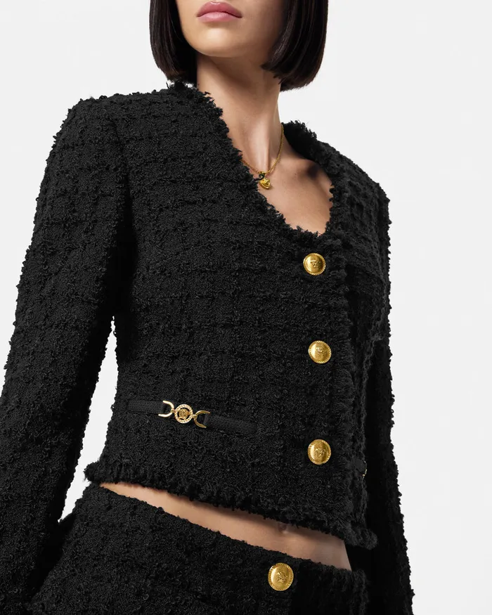 Versace Blazer and Jackets Women Heritage Tweed Crop Cardigan Jacket Black