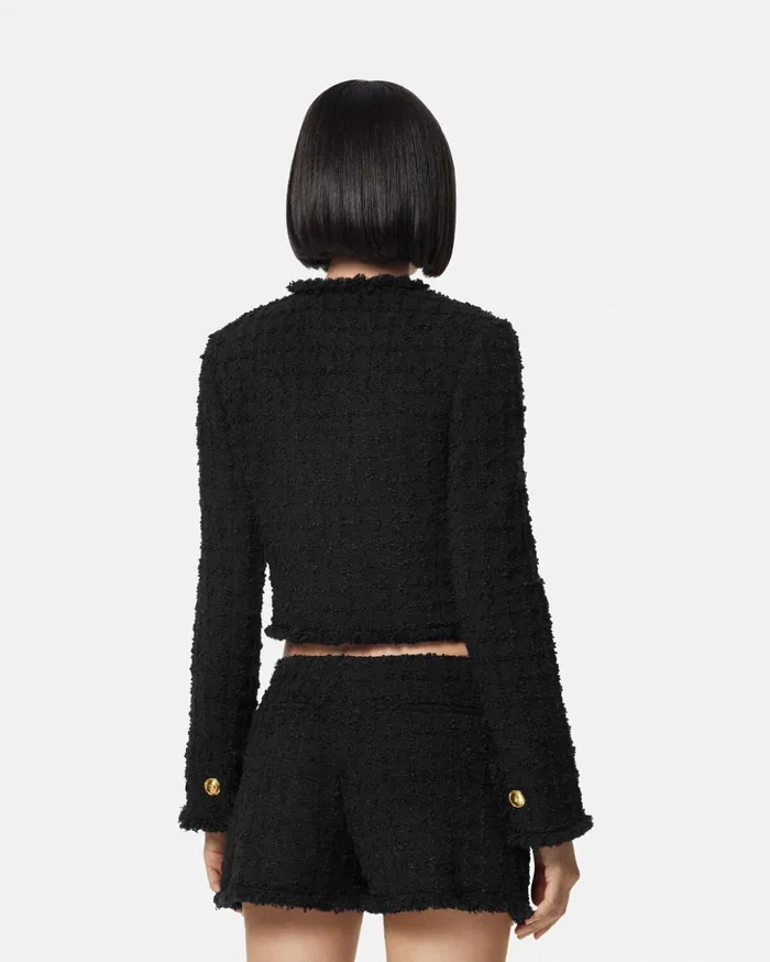 Versace Blazer and Jackets Women Heritage Tweed Crop Cardigan Jacket Black