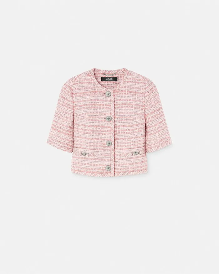Versace Blazer and Jackets Women Tweed Cardigan Jacket Light Pink