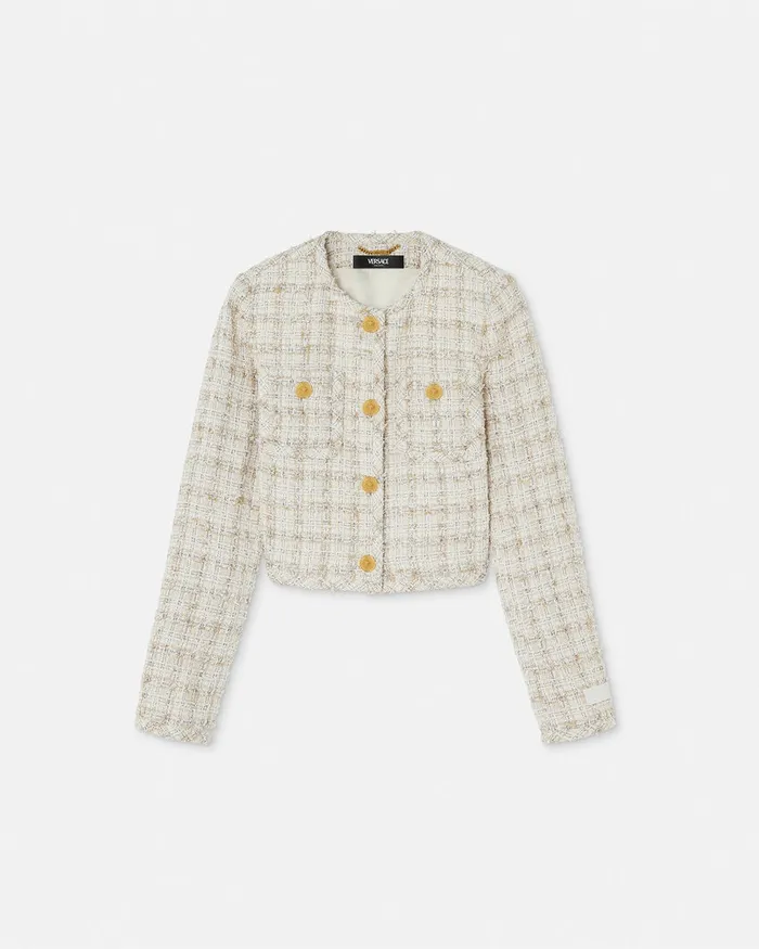 Versace Blazer and Jackets Women Tweed Cardigan Jacket Whitegold