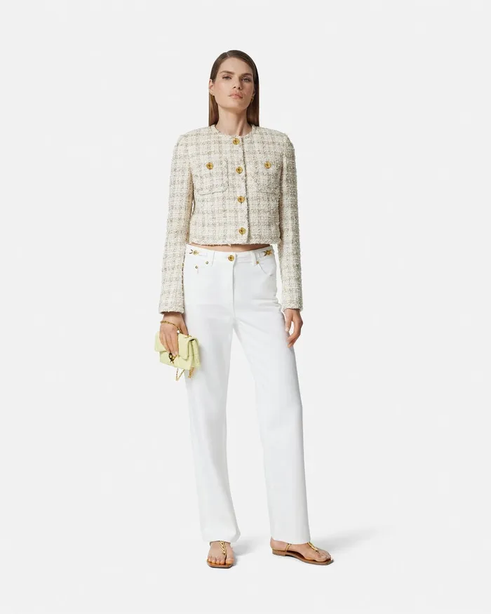 Versace Blazer and Jackets Women Tweed Cardigan Jacket Whitegold