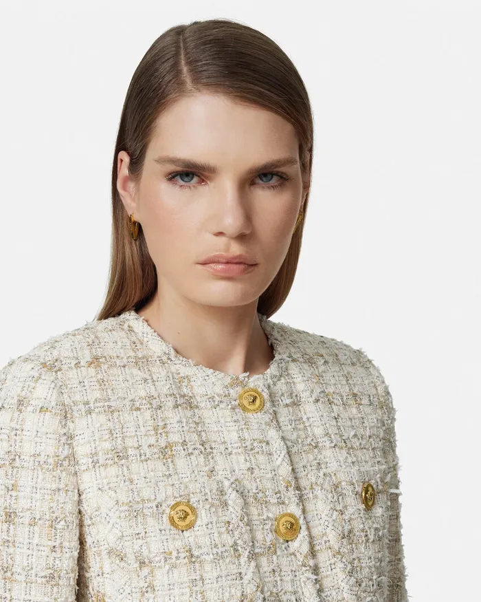 Versace Blazer and Jackets Women Tweed Cardigan Jacket Whitegold