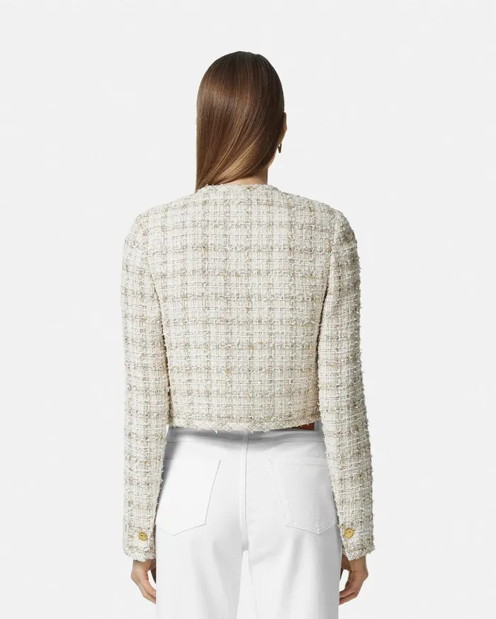 Versace Blazer and Jackets Women Tweed Cardigan Jacket Whitegold