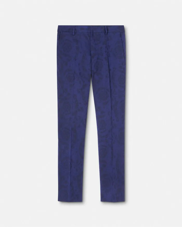 Versace Blazers and Suits Men Barocco Jacquard Wool Pants Blue