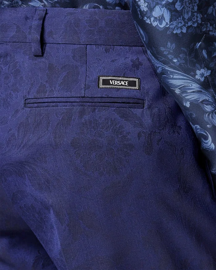 Versace Blazers and Suits Men Barocco Jacquard Wool Pants Blue