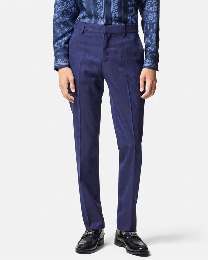 Versace Blazers and Suits Men Barocco Jacquard Wool Pants Blue