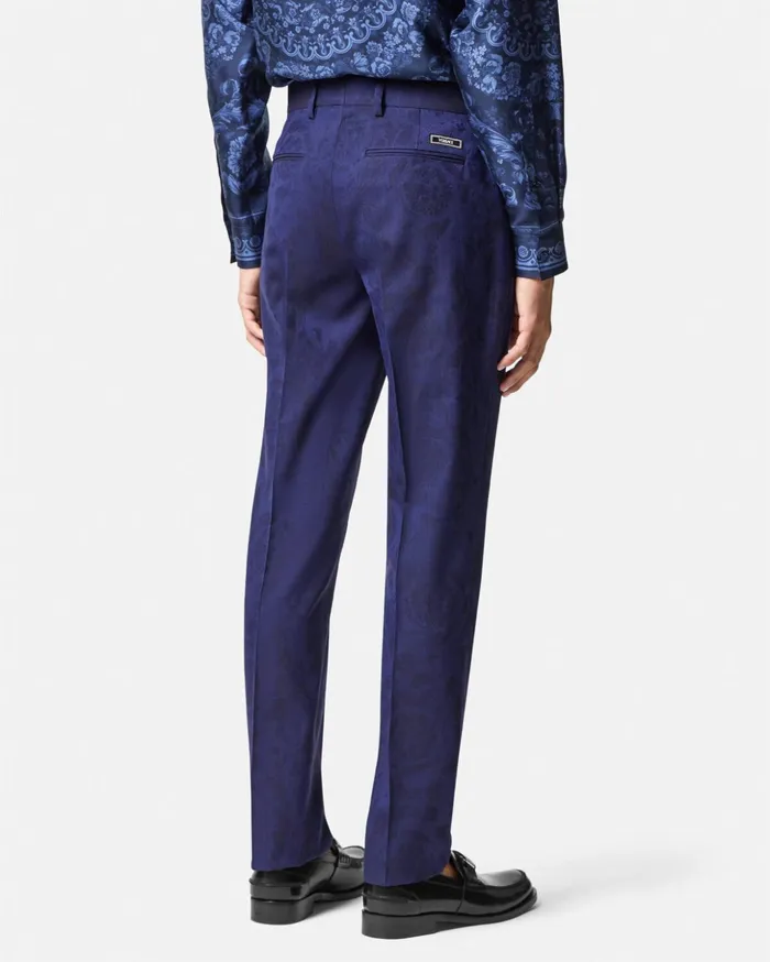 Versace Blazers and Suits Men Barocco Jacquard Wool Pants Blue