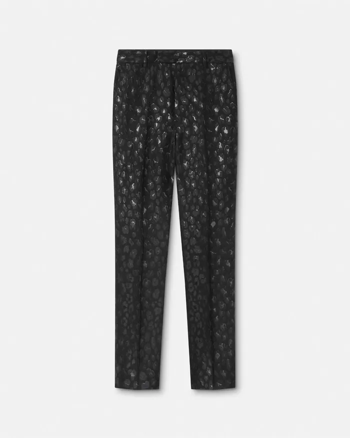 Versace Blazers and Suits Men Leopard Jacquard Formal Trousers Black