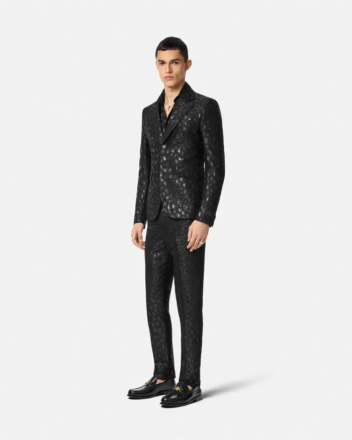 Versace Blazers and Suits Men Leopard Jacquard Formal Trousers Black
