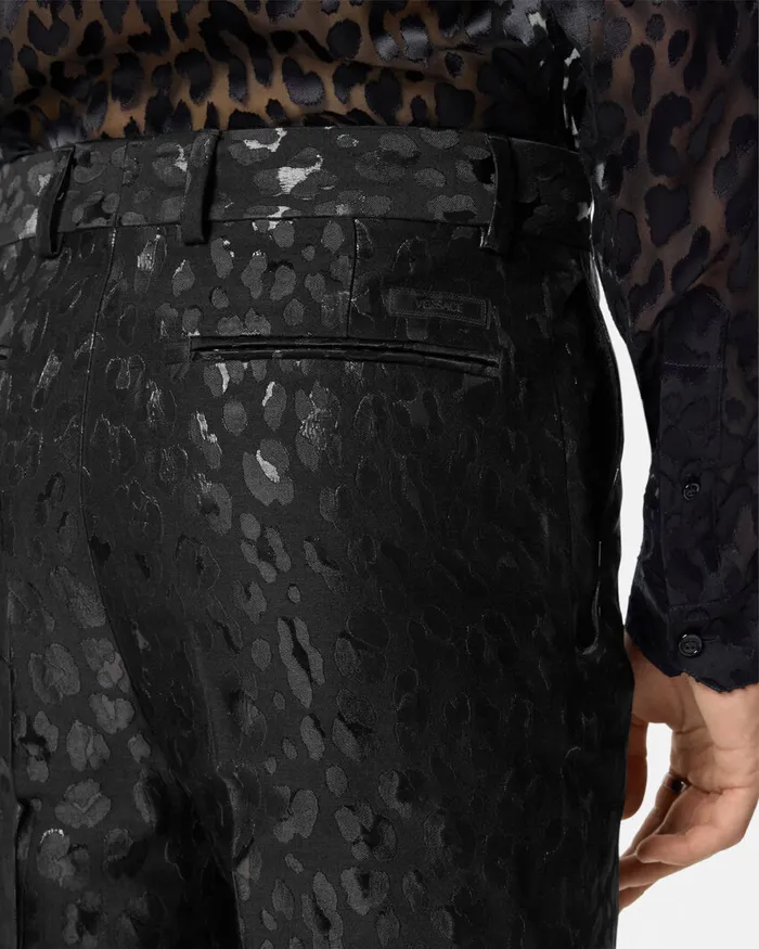 Versace Blazers and Suits Men Leopard Jacquard Formal Trousers Black