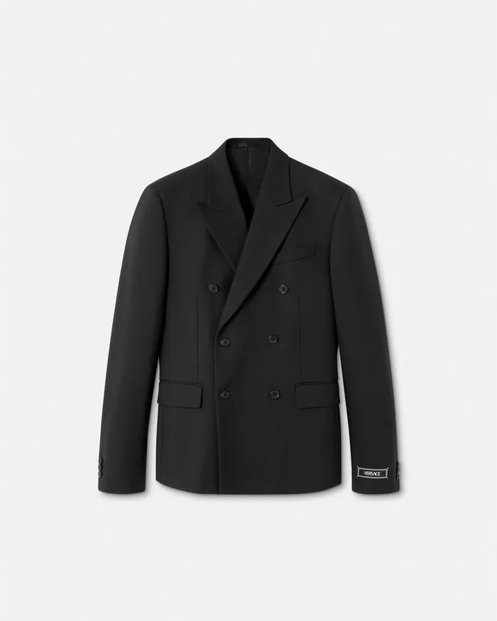 Versace Blazers and Suits Men Wool DoubleBreasted Blazer Black