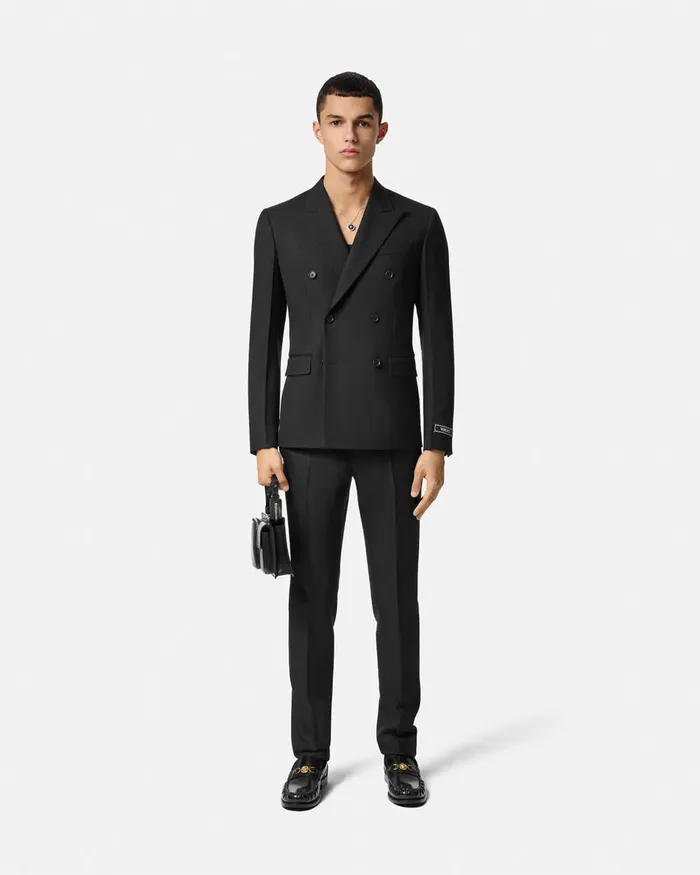 Versace Blazers and Suits Men Wool DoubleBreasted Blazer Black