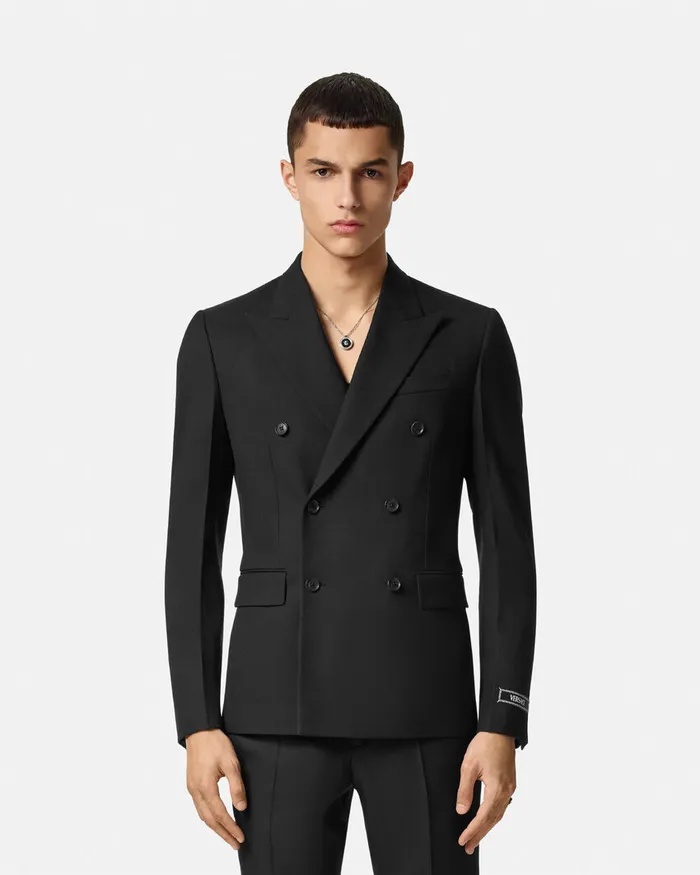 Versace Blazers and Suits Men Wool DoubleBreasted Blazer Black