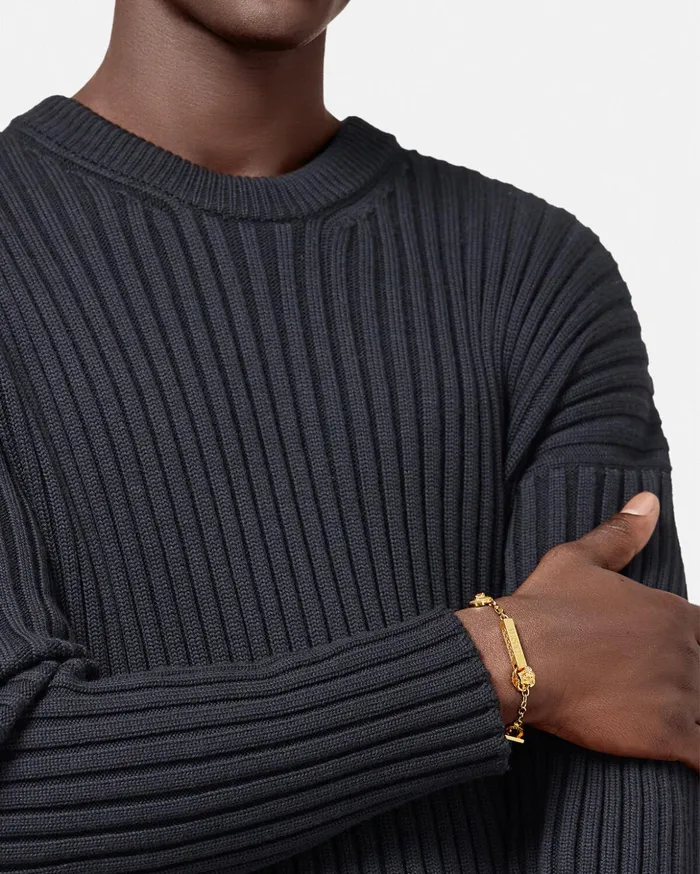 Versace Bracelets Men Medusa Greca Logo Bracelet Light Gold