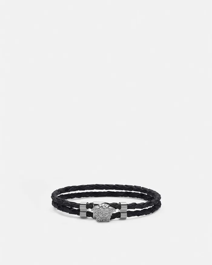 Versace Bracelets WomenMen Medusa Braided Leather Bracelet Black