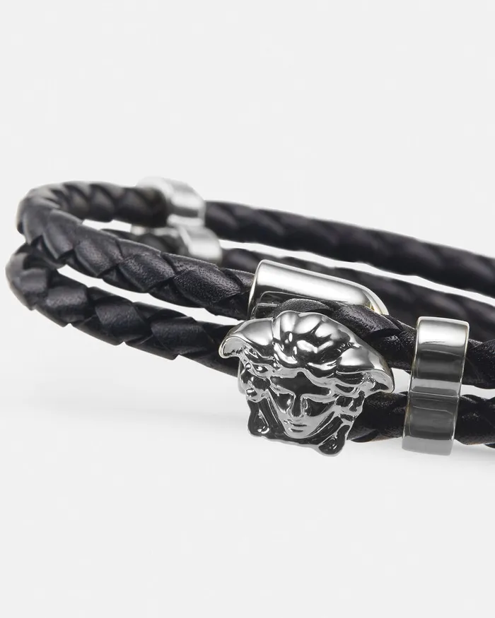 Versace Bracelets WomenMen Medusa Braided Leather Bracelet Black