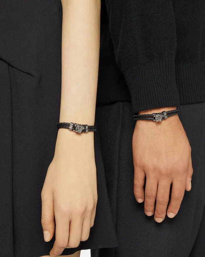 Versace Bracelets WomenMen Medusa Braided Leather Bracelet Black