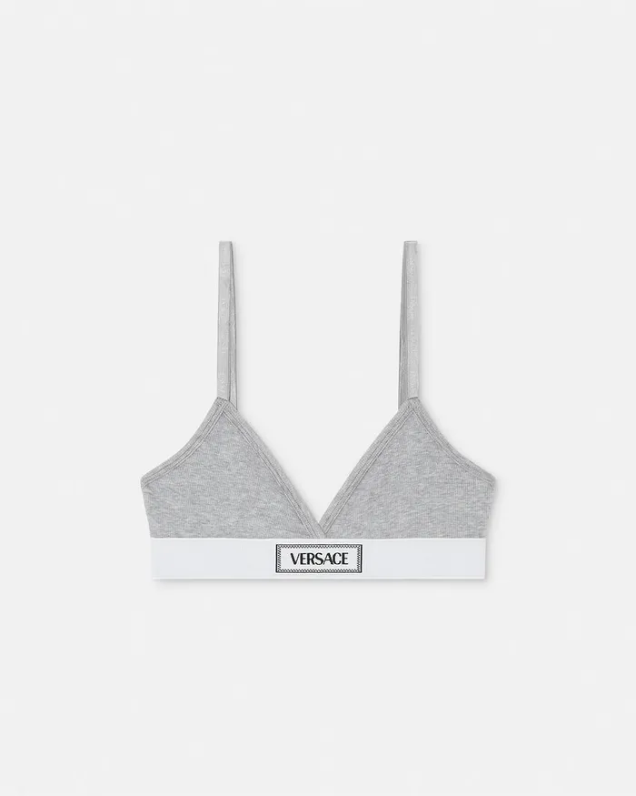 Versace Bras and Briefs Women 90s Vintage Logo Ribbed Bralette Gray