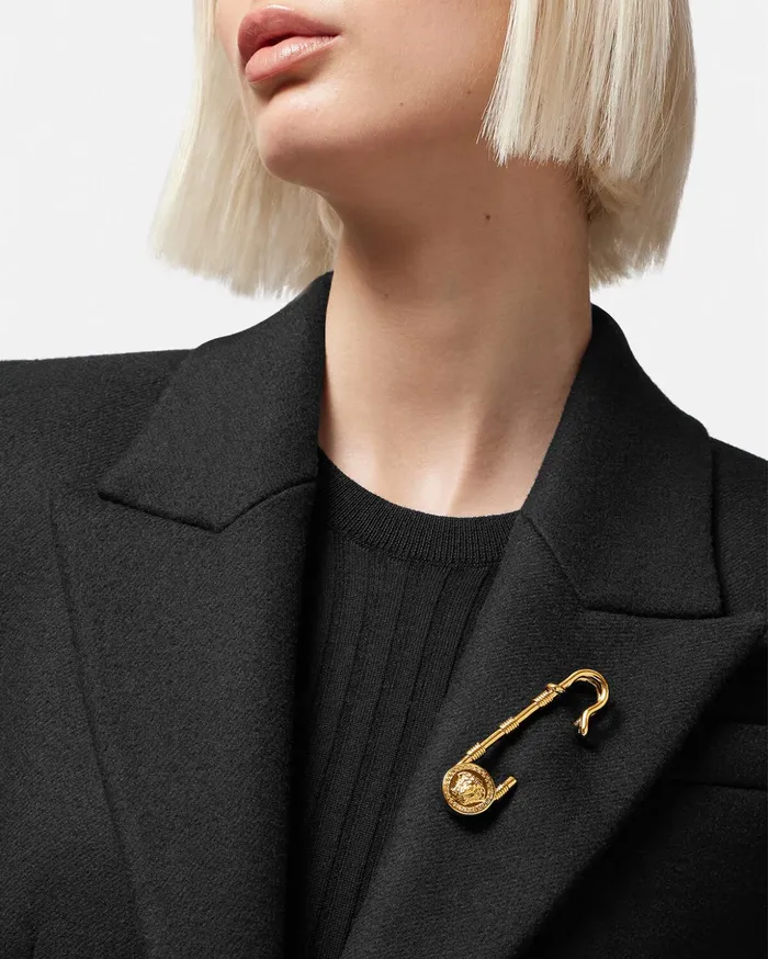 Versace Brooches Women Safety Pin Brooch Light Gold