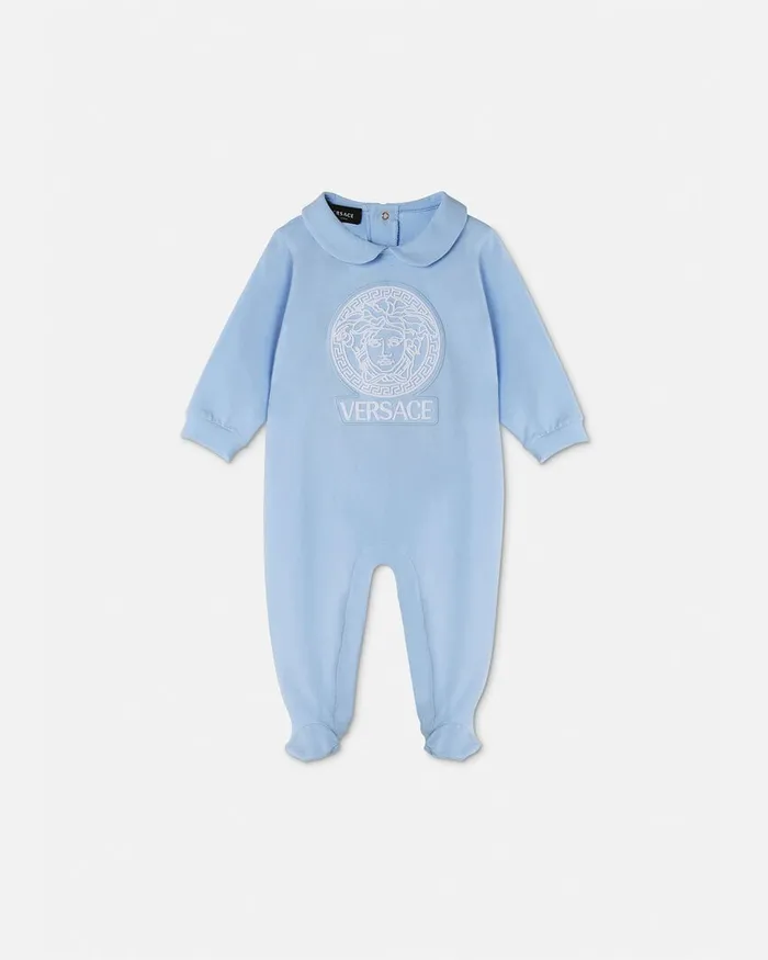 Versace Clothing Kids Embroidered Medusa Baby Sleepsuit Blue