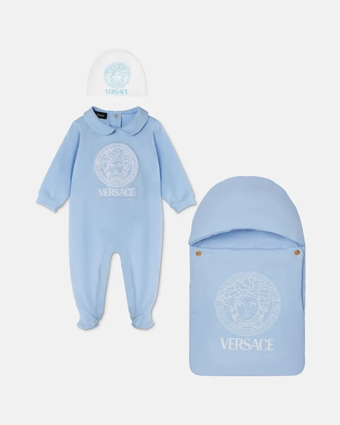 Versace Clothing Kids Embroidered Medusa Baby Sleepsuit Blue