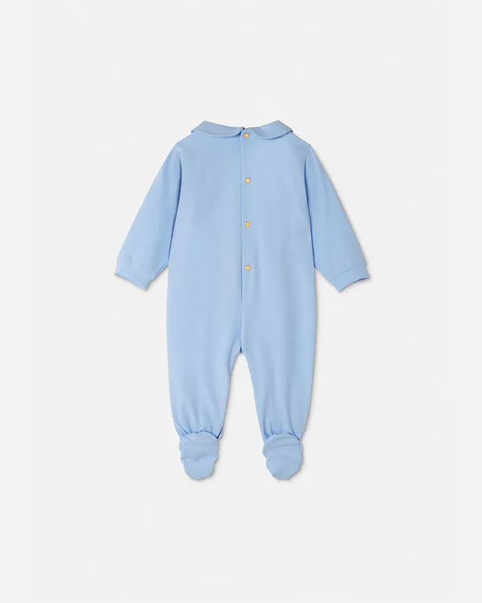 Versace Clothing Kids Embroidered Medusa Baby Sleepsuit Blue