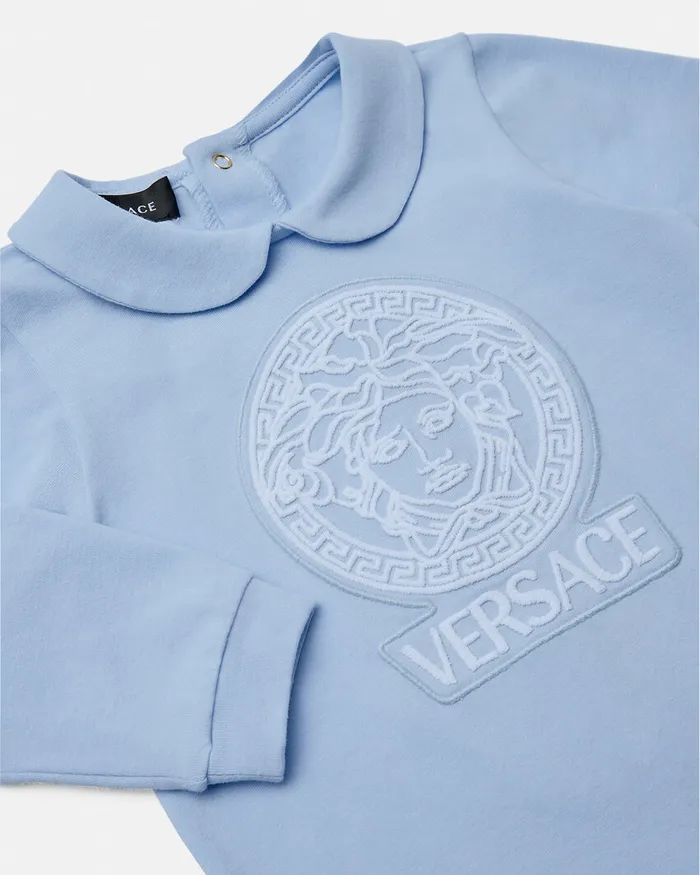 Versace Clothing Kids Embroidered Medusa Baby Sleepsuit Blue