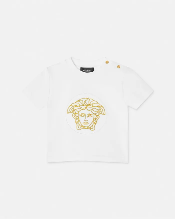 Versace Clothing Kids Embroidered Medusa Baby TShirt Whiteprint
