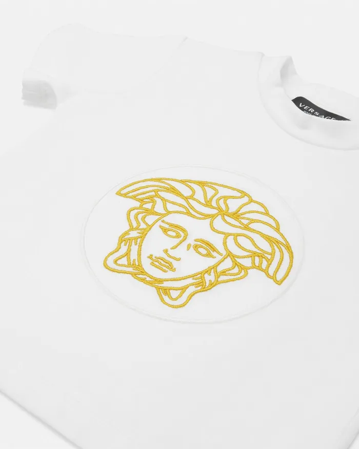 Versace Clothing Kids Embroidered Medusa Baby TShirt Whiteprint