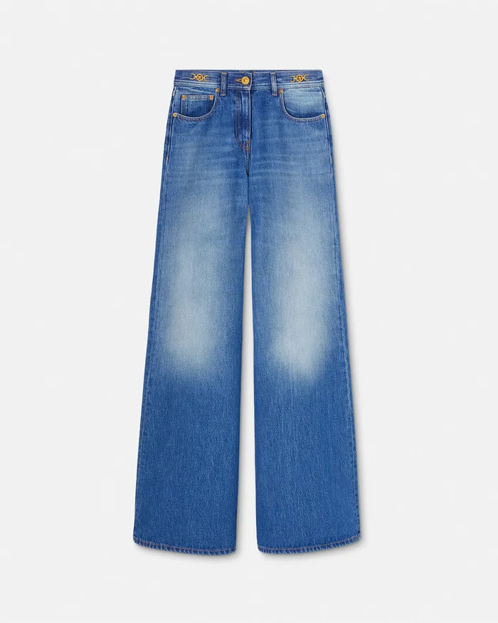 Versace Denim Women Medusa 03995 Wide Flared Jeans Blue