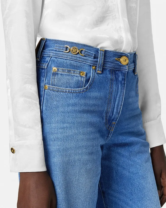 Versace Denim Women Medusa 03995 Wide Flared Jeans Blue
