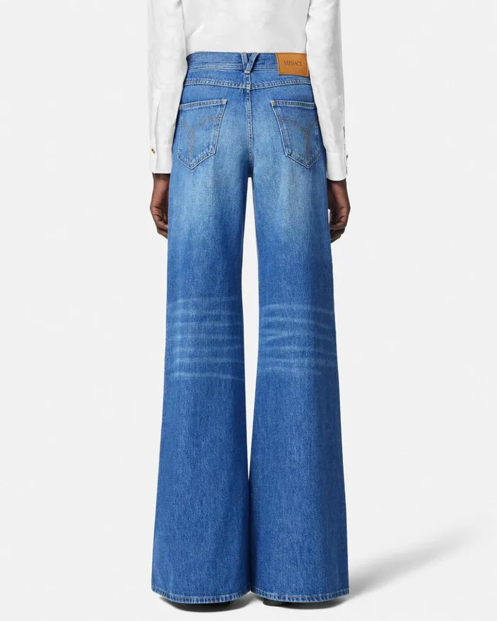 Versace Denim Women Medusa 03995 Wide Flared Jeans Blue