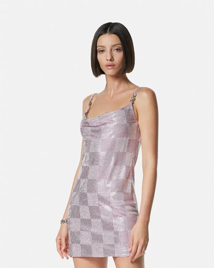 Versace Dresses Women Crystal Medusa 03995 Mini Dress Light Pink