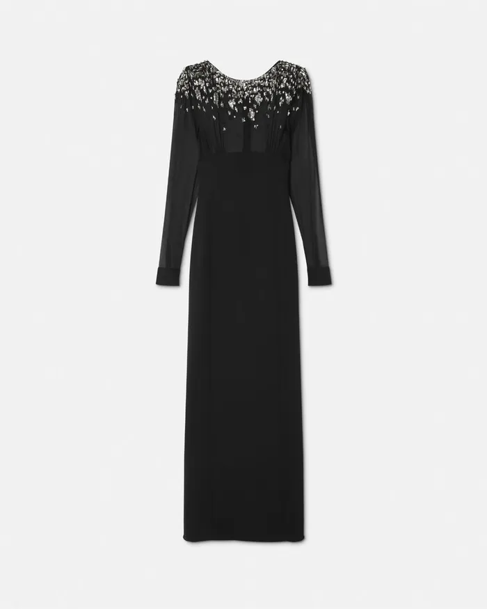 Versace Dresses Women Embellished BoatNeck Silk Cady Gown Black