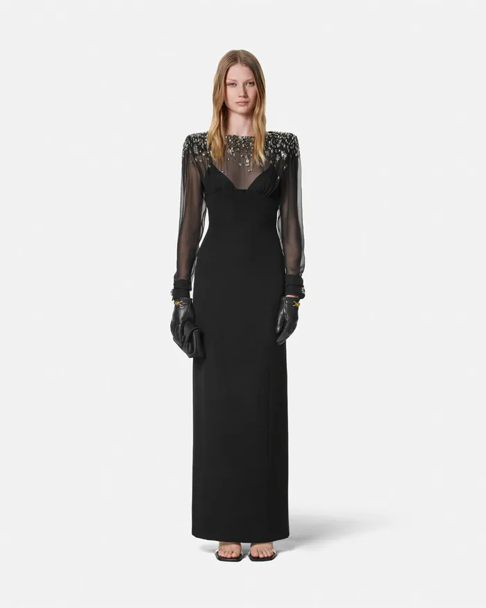 Versace Dresses Women Embellished BoatNeck Silk Cady Gown Black