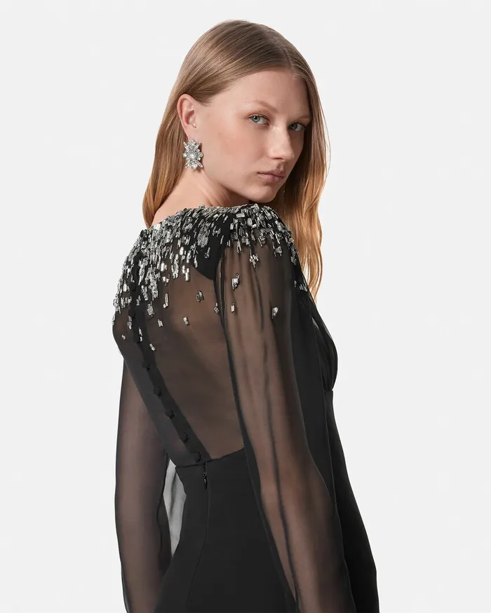Versace Dresses Women Embellished BoatNeck Silk Cady Gown Black