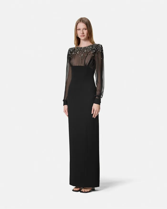 Versace Dresses Women Embellished BoatNeck Silk Cady Gown Black