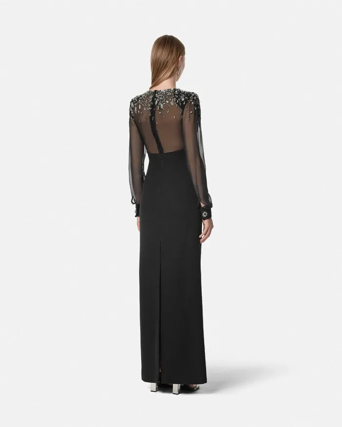 Versace Dresses Women Embellished BoatNeck Silk Cady Gown Black