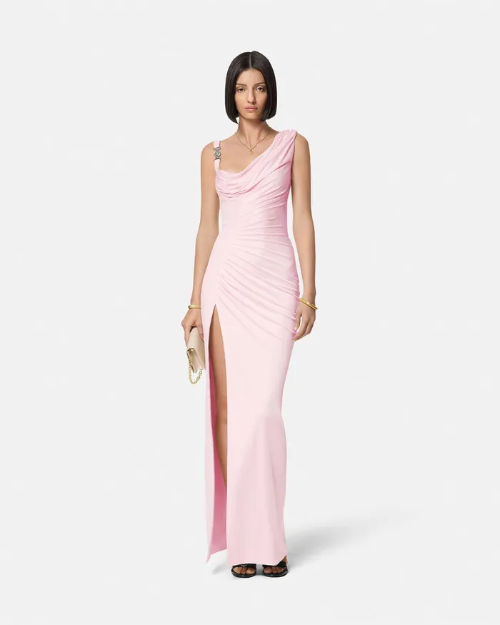 Versace Dresses Women Medusa 03995 Draped Gown Light Pink