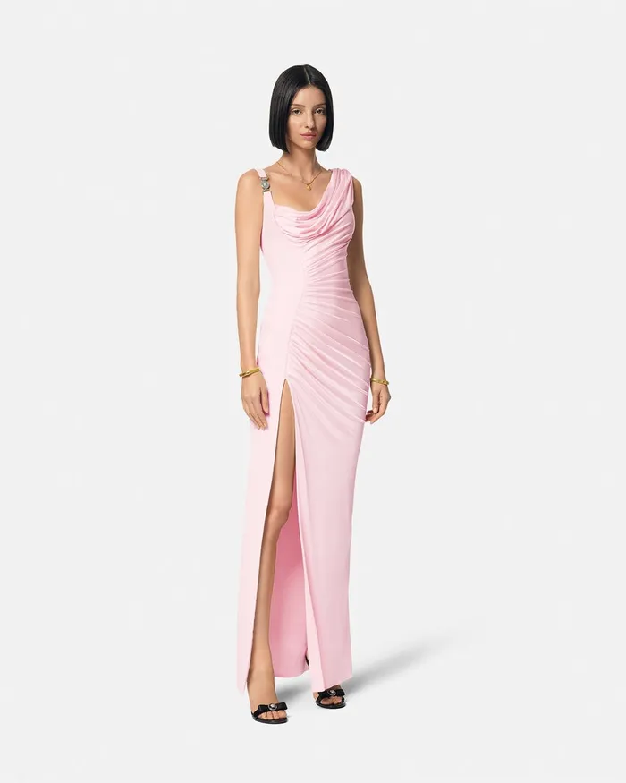Versace Dresses Women Medusa 03995 Draped Gown Light Pink