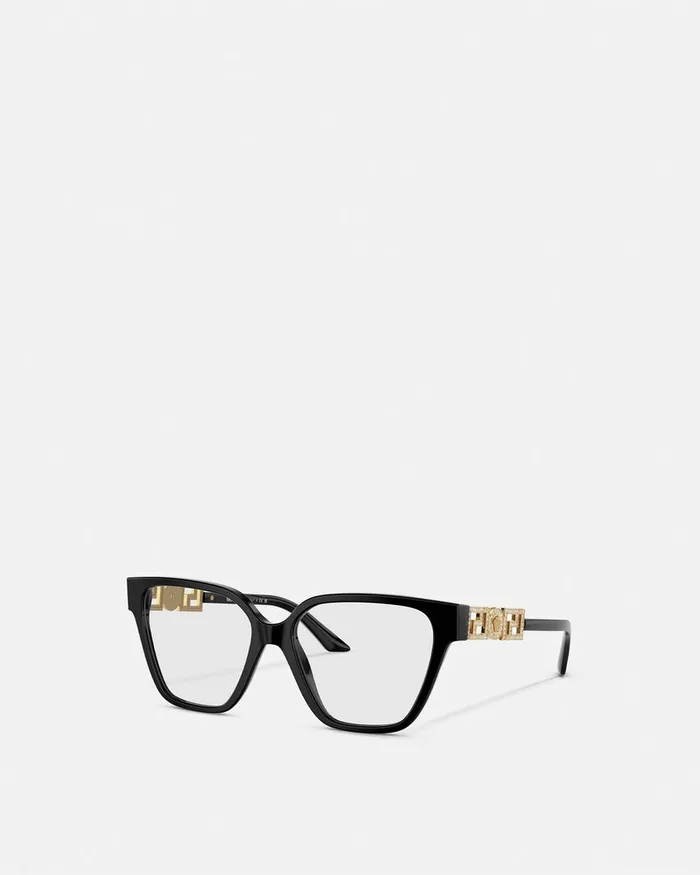 Versace Eyeglass Frames Women Greca Strass Glasses Blackgold