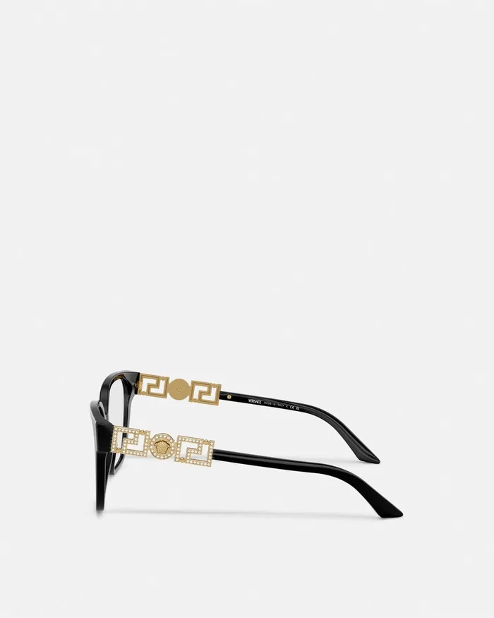 Versace Eyeglass Frames Women Greca Strass Glasses Blackgold