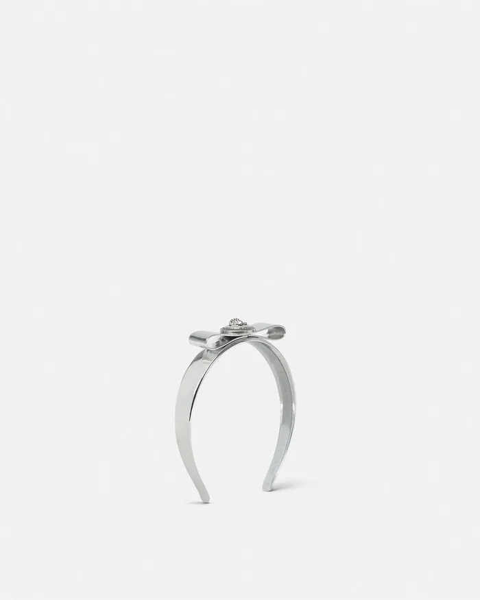 Versace Hair Accessories Women Gianni Ribbon Metallic Headband Silver