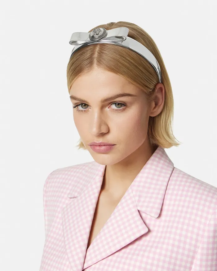 Versace Hair Accessories Women Gianni Ribbon Metallic Headband Silver