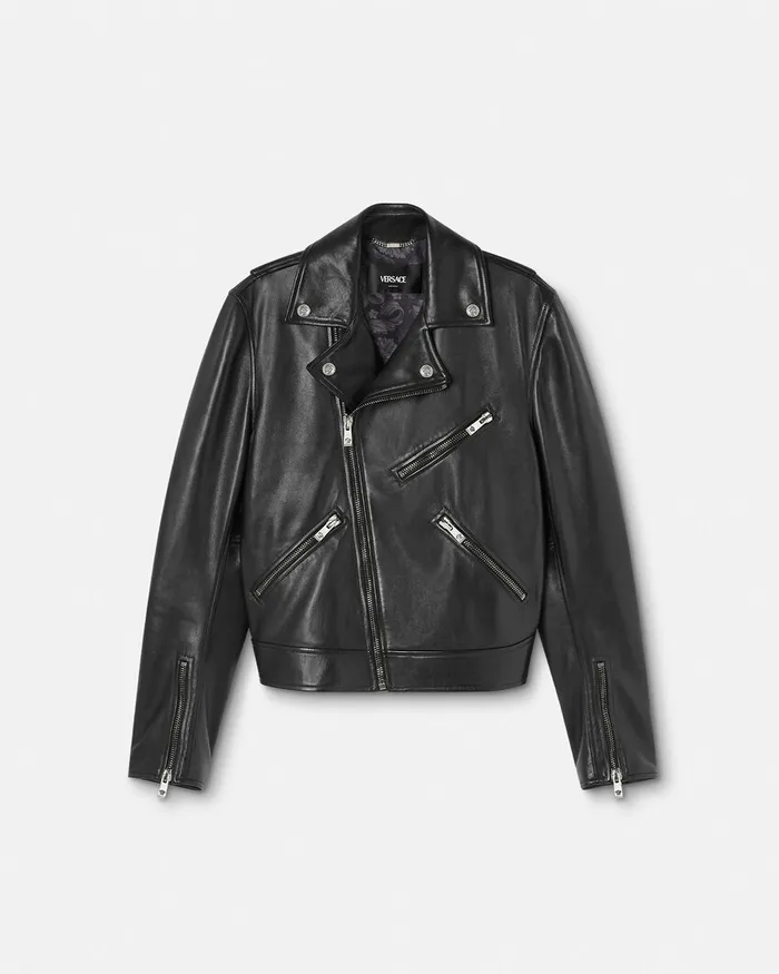 Versace Jackets and Coats Men Leather Biker Jacket Black