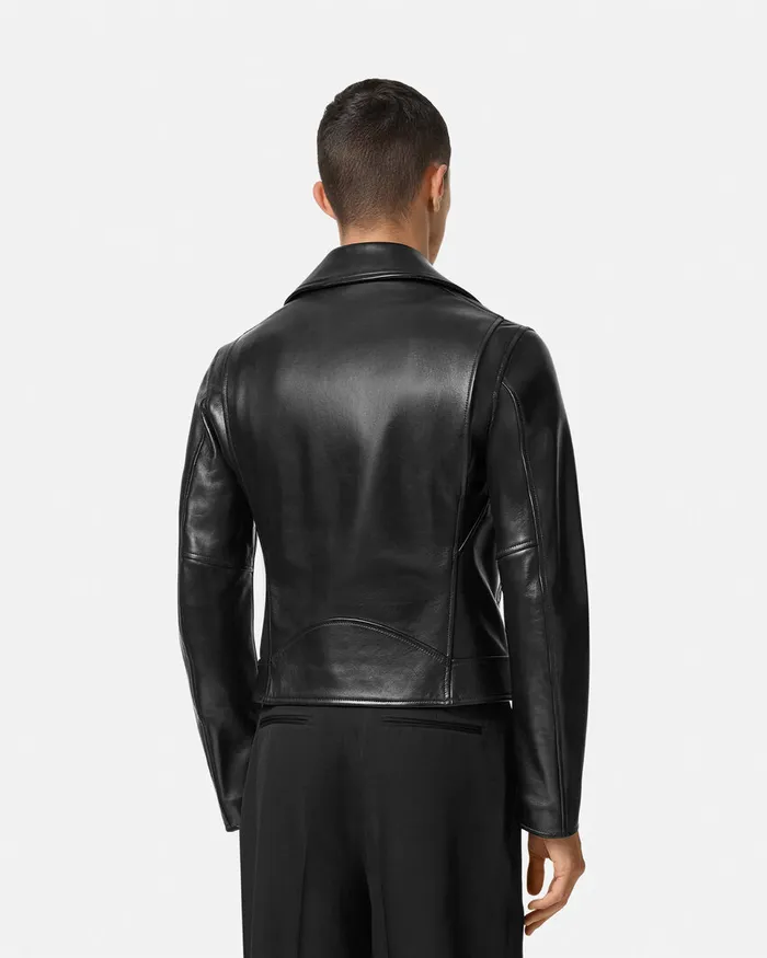 Versace Jackets and Coats Men Leather Biker Jacket Black